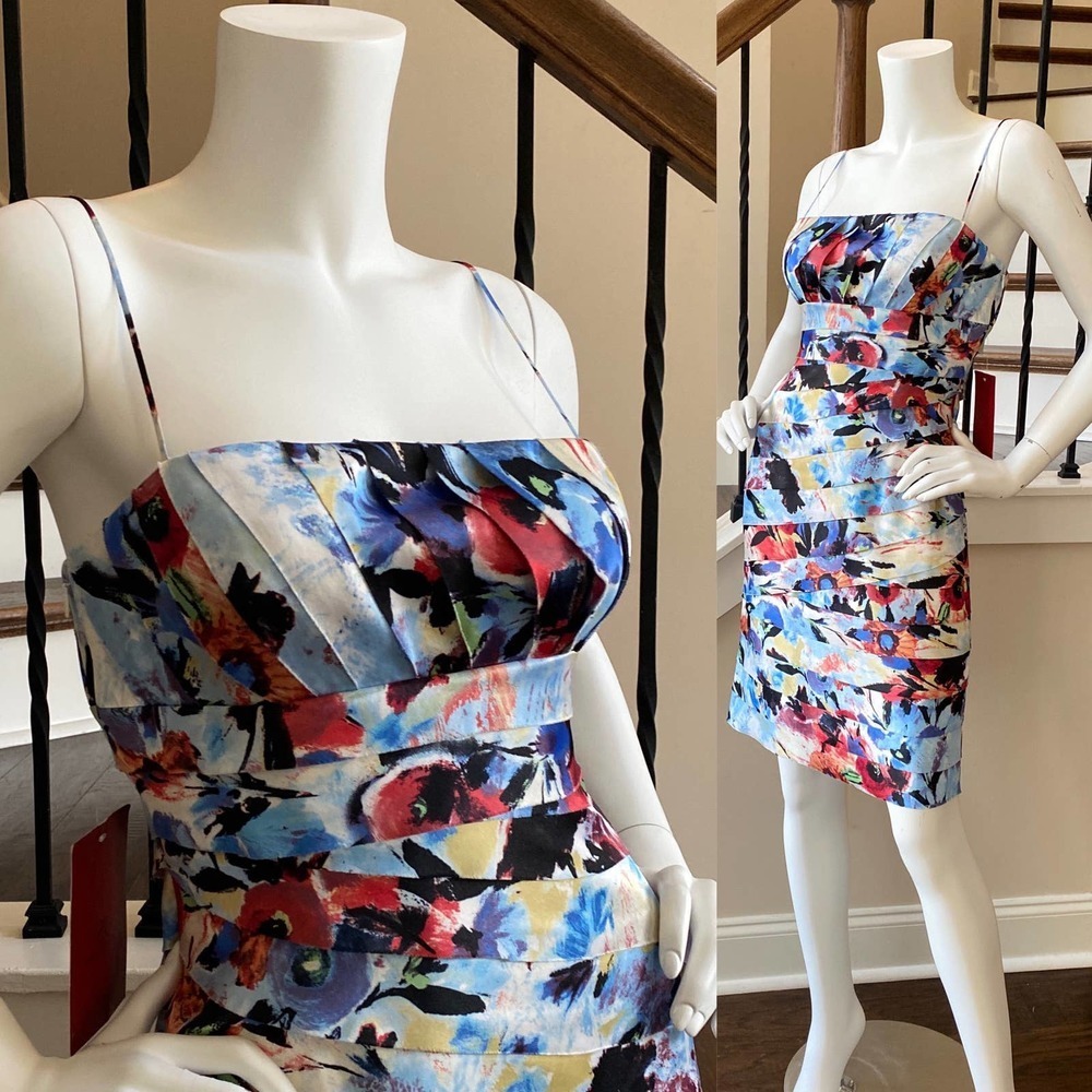 NWT JS COLLECITON Watercolor Print Midi Dress, L 0564